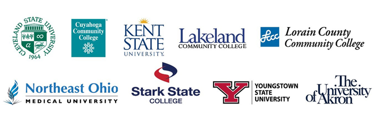 Logos of nine public colleges and universities in Northeast Ohio