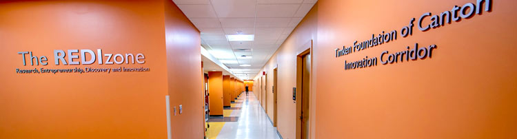 A hallways in the REDIzone are bright orange.