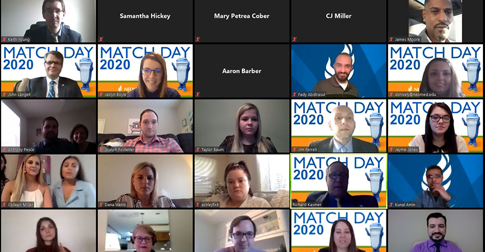 a screenshot of a zoom meeting featuring the class of 2020 residency placement students