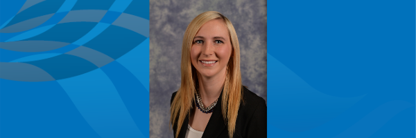 Headshot of Hannah Cross with NEOMED banner